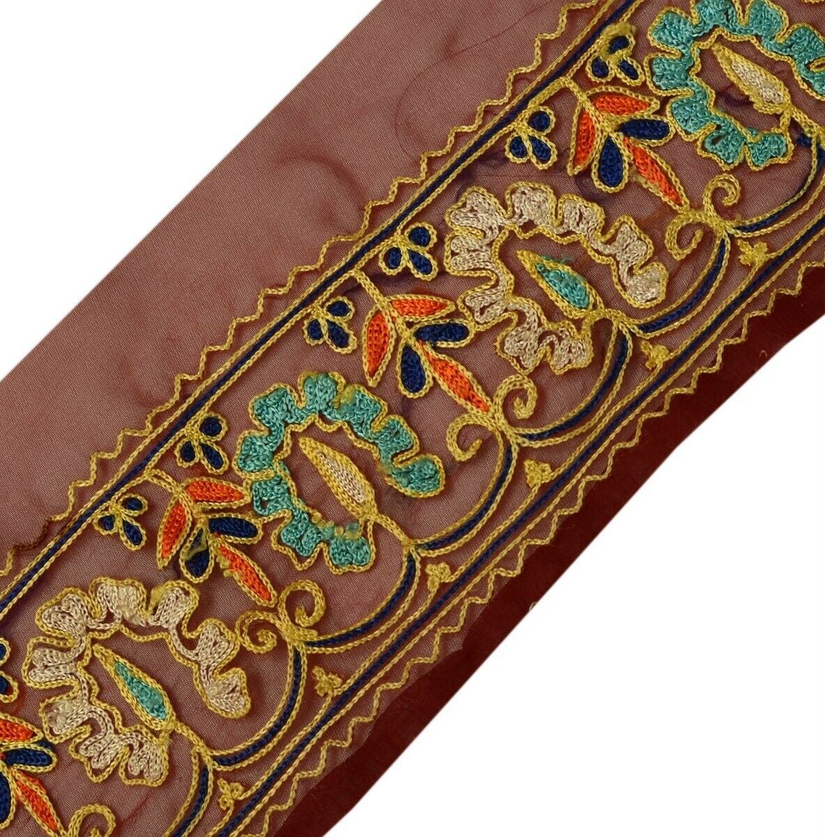 Vintage Saree Border Indian Craft Trim Embroidered Maroon Sewing Ribbon Lace
