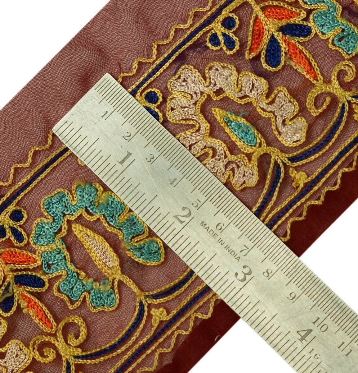 Vintage Saree Border Indian Craft Trim Embroidered Maroon Sewing Ribbon Lace