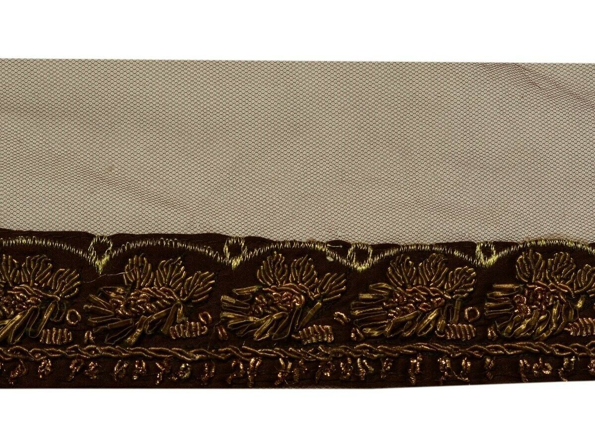 Vintage Saree Border Indian Craft Trim Hand Beaded Zardozi Garnet Ribbon Lace