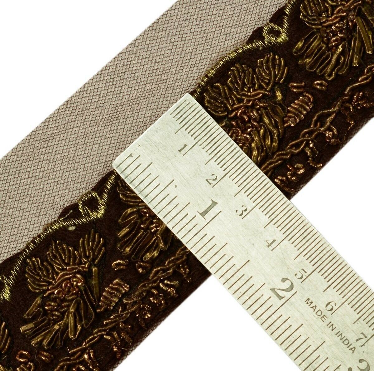 Vintage Saree Border Indian Craft Trim Hand Beaded Zardozi Garnet Ribbon Lace