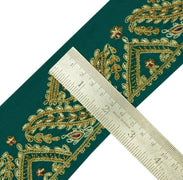 Vintage Saree Border Indian Craft Trim Hand Embroidered Green Sewing Ribbon Lace