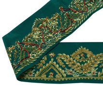 Vintage Saree Border Indian Craft Trim Hand Embroidered Green Sewing Ribbon Lace