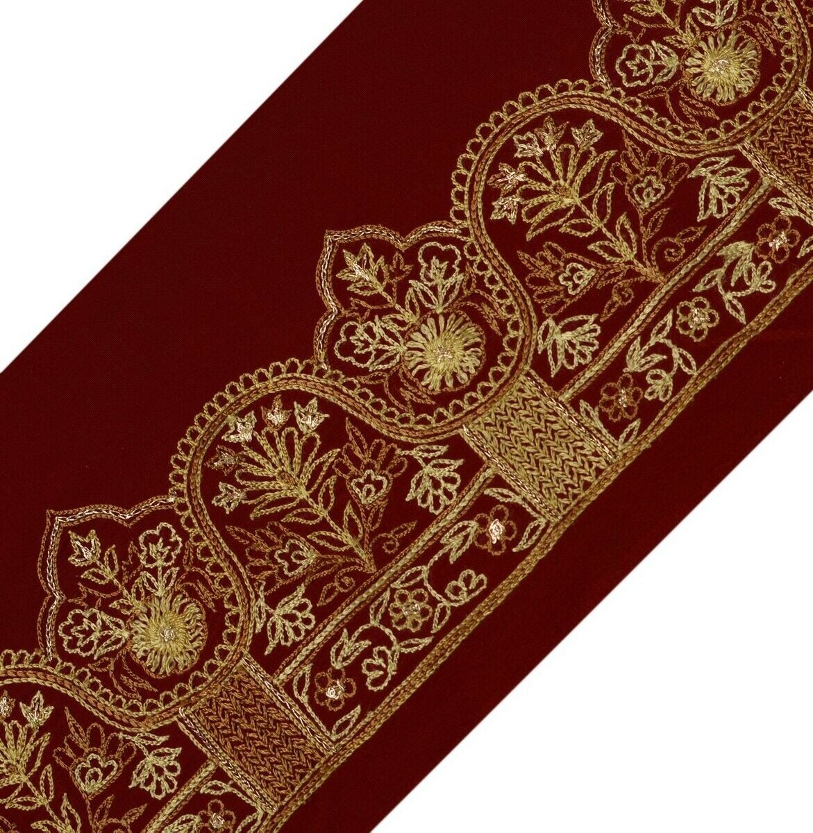 Vintage Saree Border Indian Craft Trim Hand Embroidered Maroon Ribbon Lace