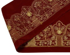 Vintage Saree Border Indian Craft Trim Hand Embroidered Maroon Ribbon Lace