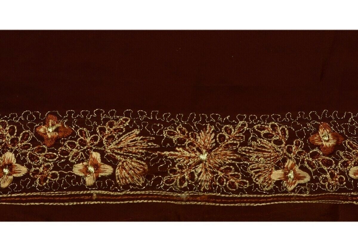 Vintage Saree Border Indian Craft Trim Embroidered Coffee Sewing Ribbon Lace