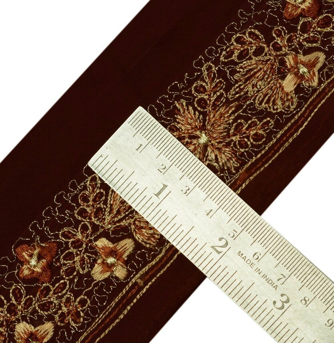 Vintage Saree Border Indian Craft Trim Embroidered Coffee Sewing Ribbon Lace