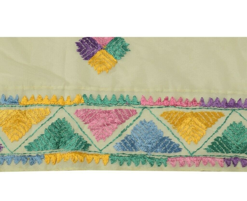 Vintage Sari Border Indian Craft Sewing Trim Hand Embroidered Ribbon Lace Cream
