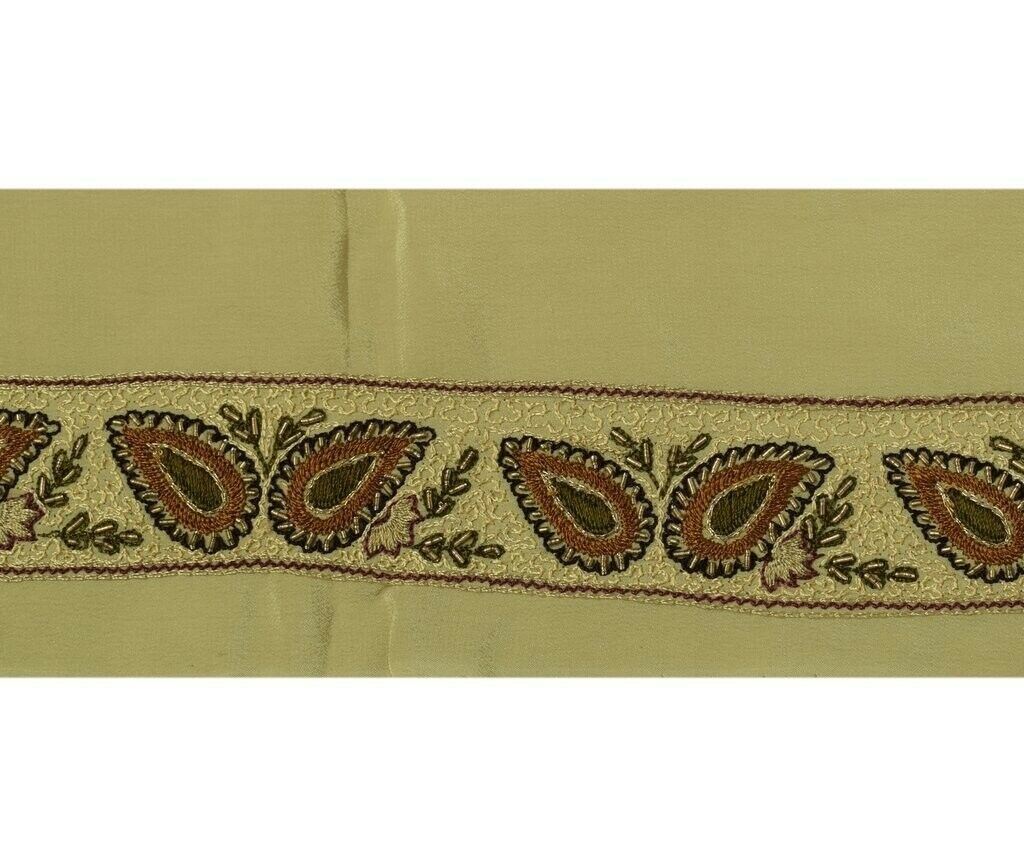 Vintage Sari Border Indian Craft Trim Hand Beaded Embroidered Ribbon Lace Green