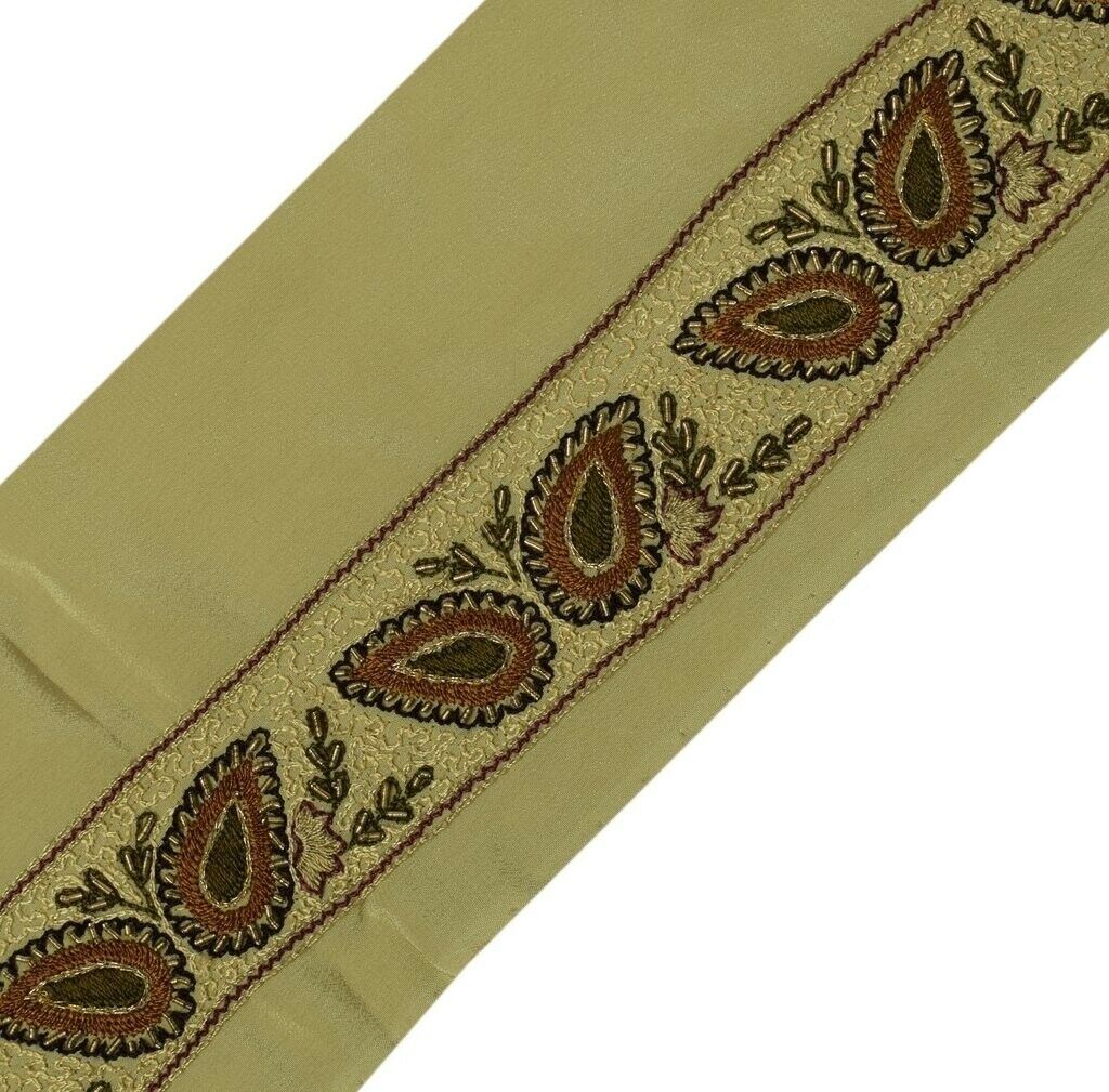 Vintage Sari Border Indian Craft Trim Hand Beaded Embroidered Ribbon Lace Green