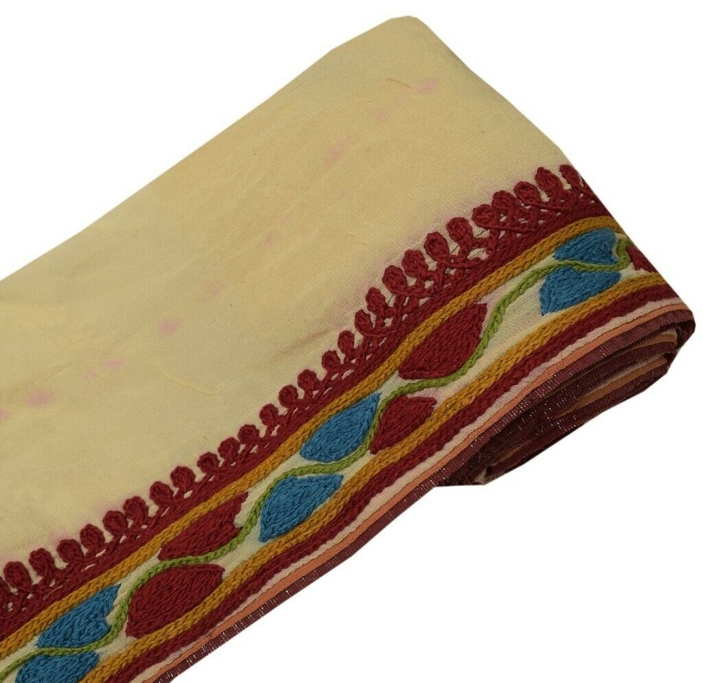 Vintage Sari Border Indian Craft Sewing Trim Embroidered Ribbon Lace Cream
