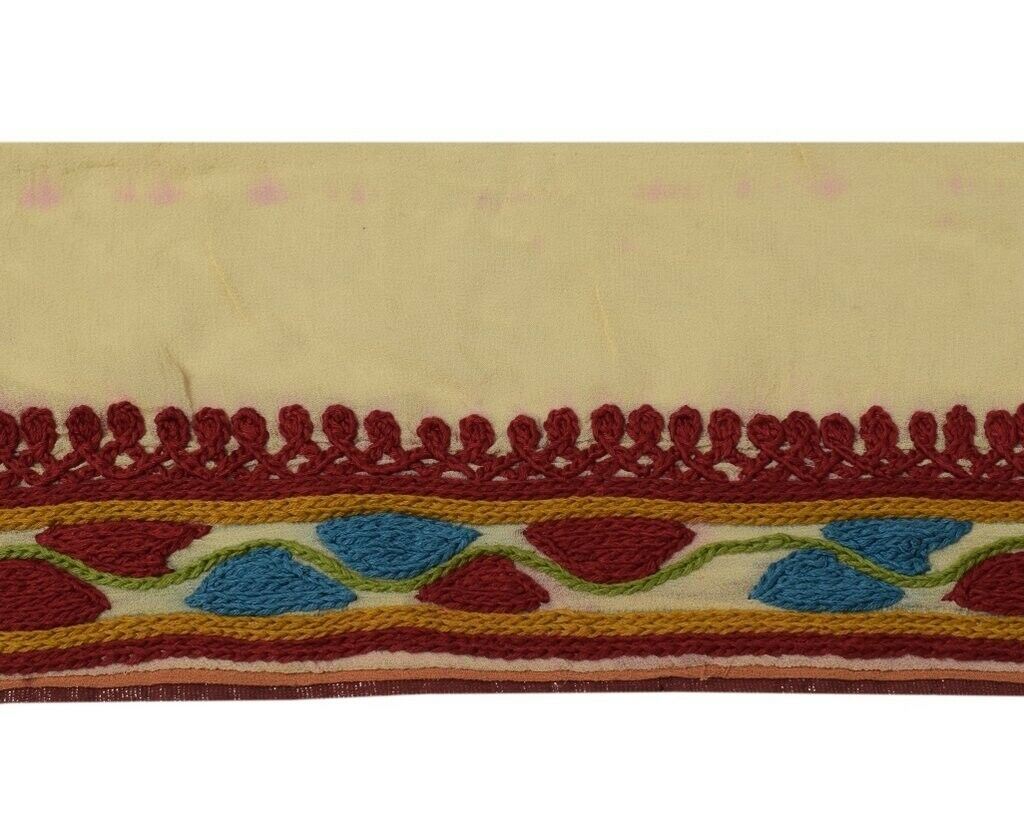 Vintage Sari Border Indian Craft Sewing Trim Embroidered Ribbon Lace Cream