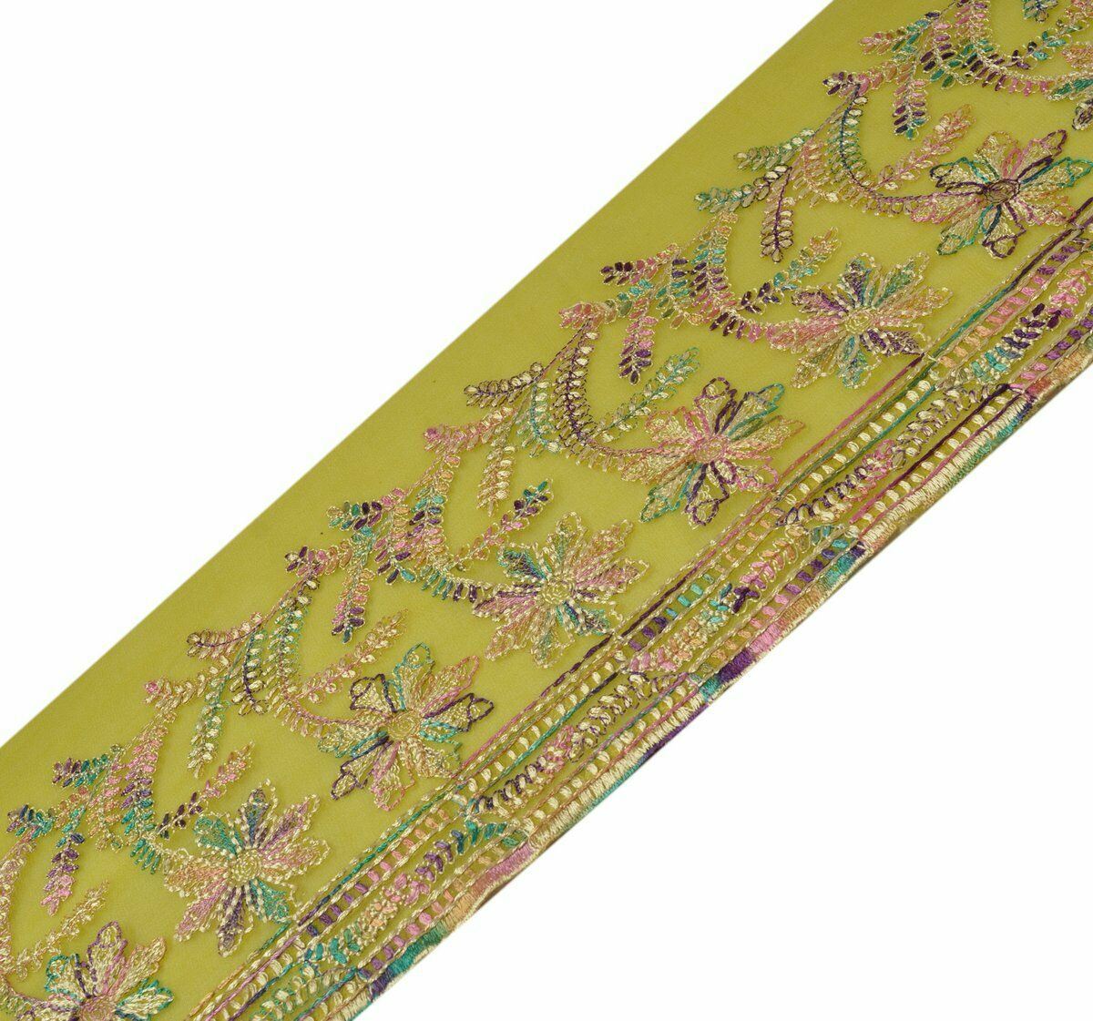 Vintage Saree Border Indian Craft Trim Antique Embroidered Ribbon Lace Green