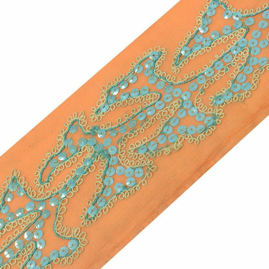 Vintage Saree Border Indian Craft Trim Antique Hand Beaded Sequins & Dori Work
