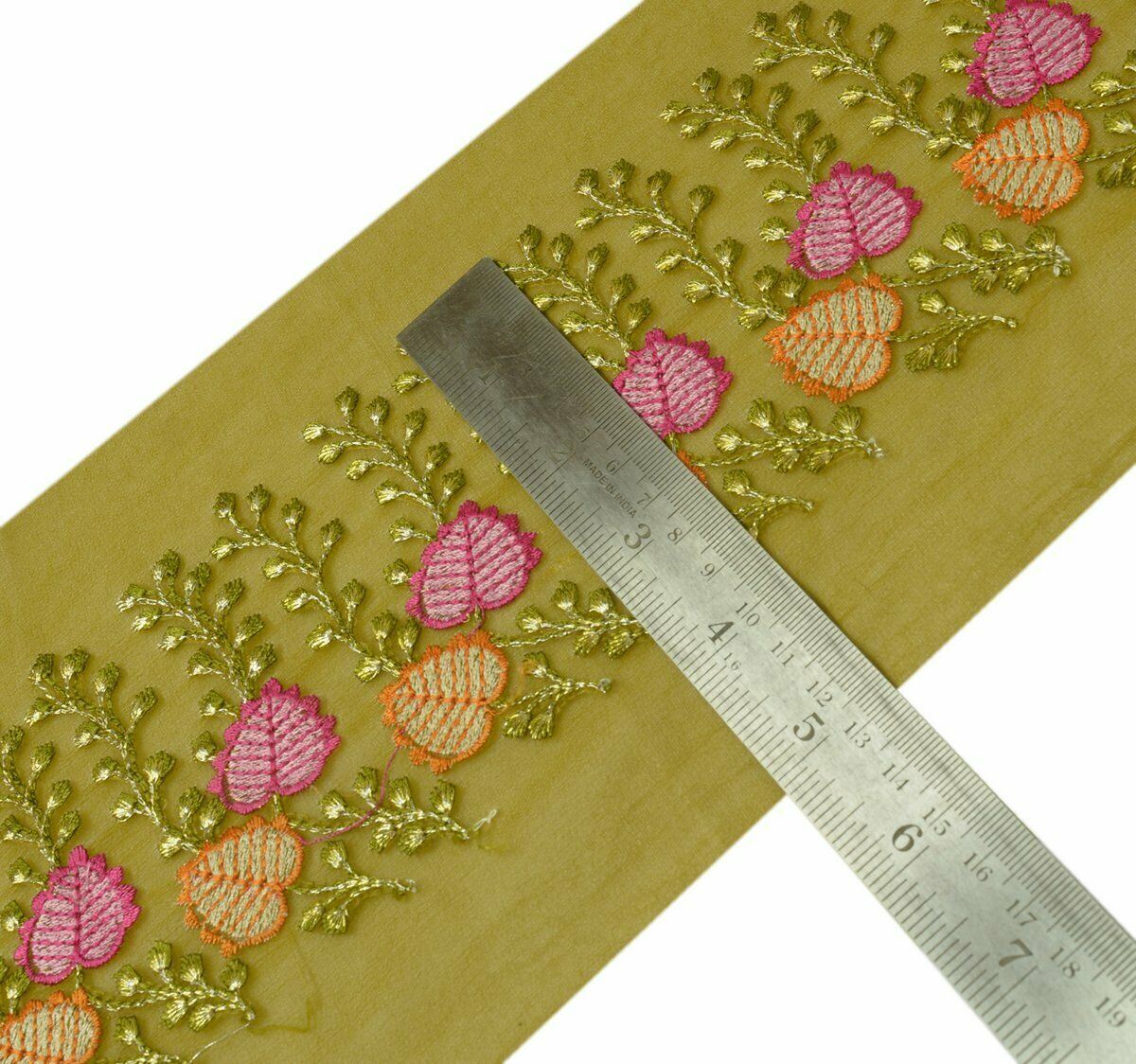 Vintage Saree Border Indian Craft Trim Antique Embroidered Leafs Ribbon Lace