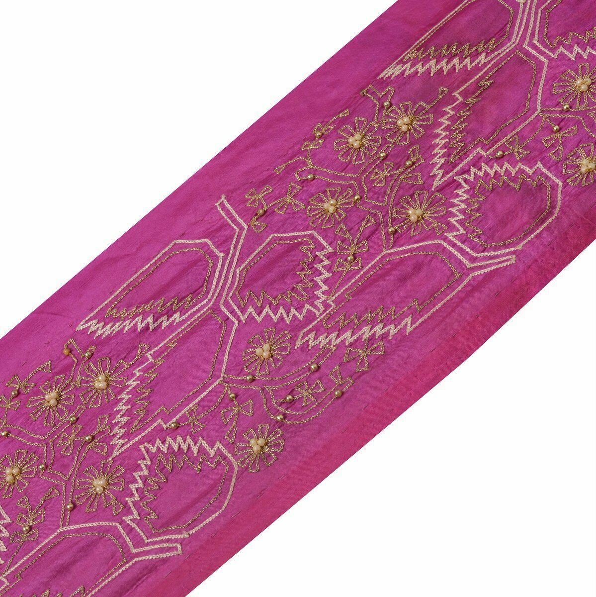 Vintage Saree Border Indian Craft Trim Antique Embroidered Ribbon Lace Magenta