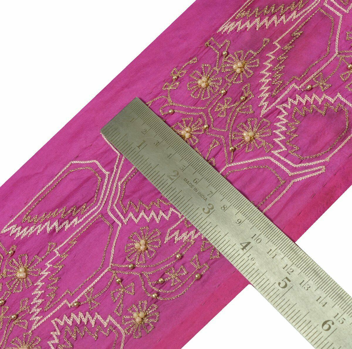Vintage Saree Border Indian Craft Trim Antique Embroidered Ribbon Lace Magenta
