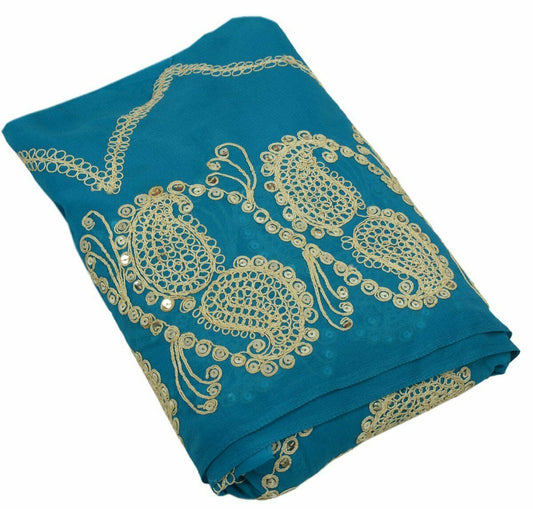Vintage Saree Border Indian Craft Trim Antique Embroidered Blue Ribbon Lace