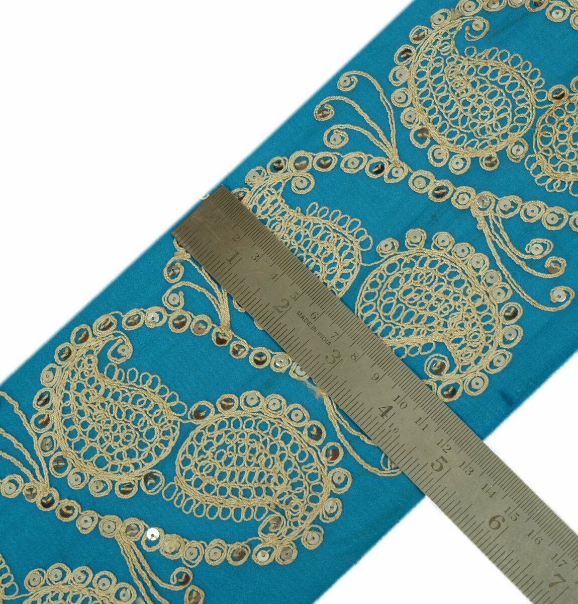 Vintage Saree Border Indian Craft Trim Antique Embroidered Blue Ribbon Lace