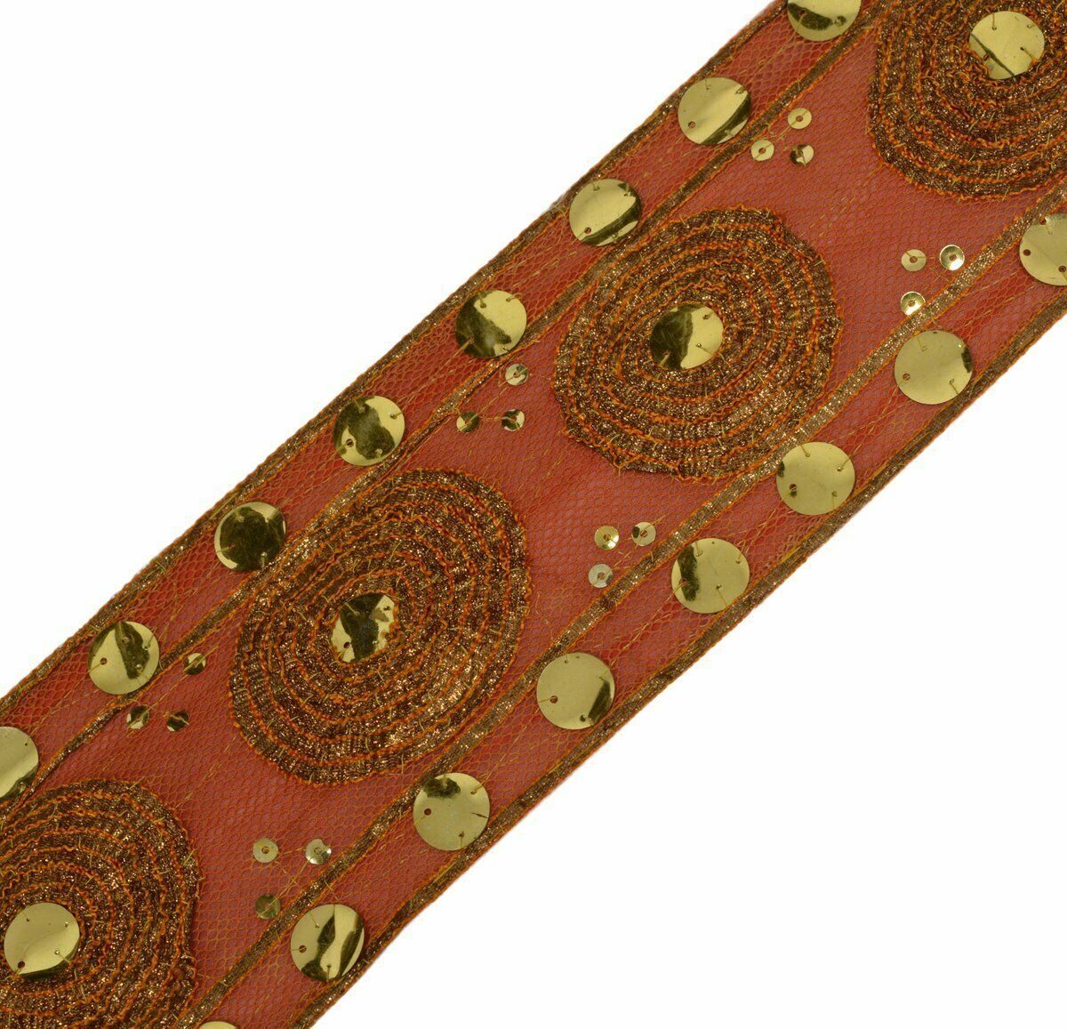 Vintage Saree Border Indian Craft Trim Antique Gota Patti Net Ribbon Lace Orange