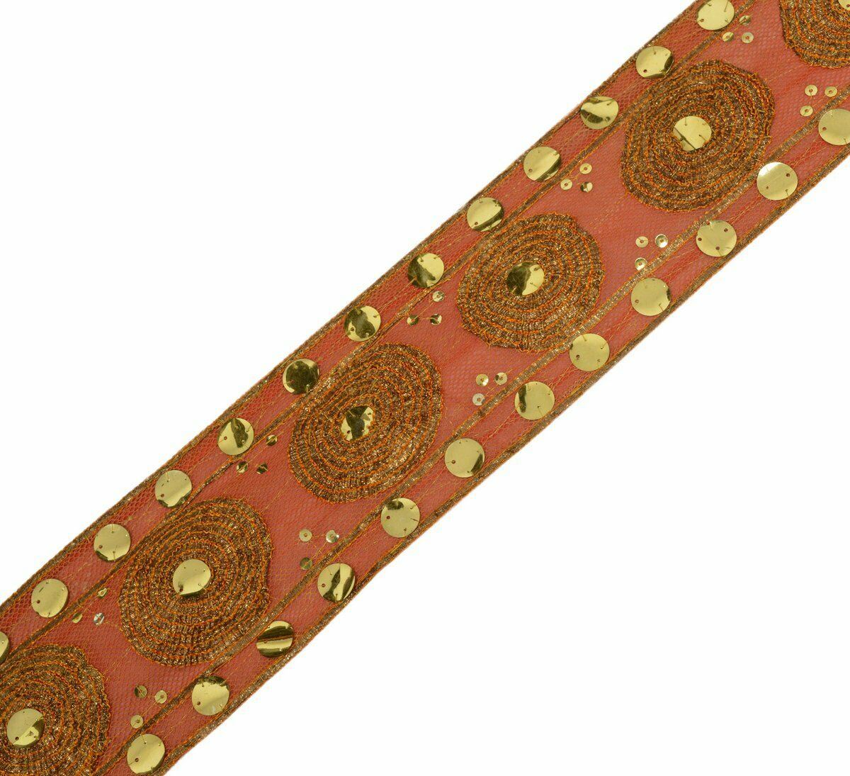 Vintage Saree Border Indian Craft Trim Antique Gota Patti Net Ribbon Lace Orange