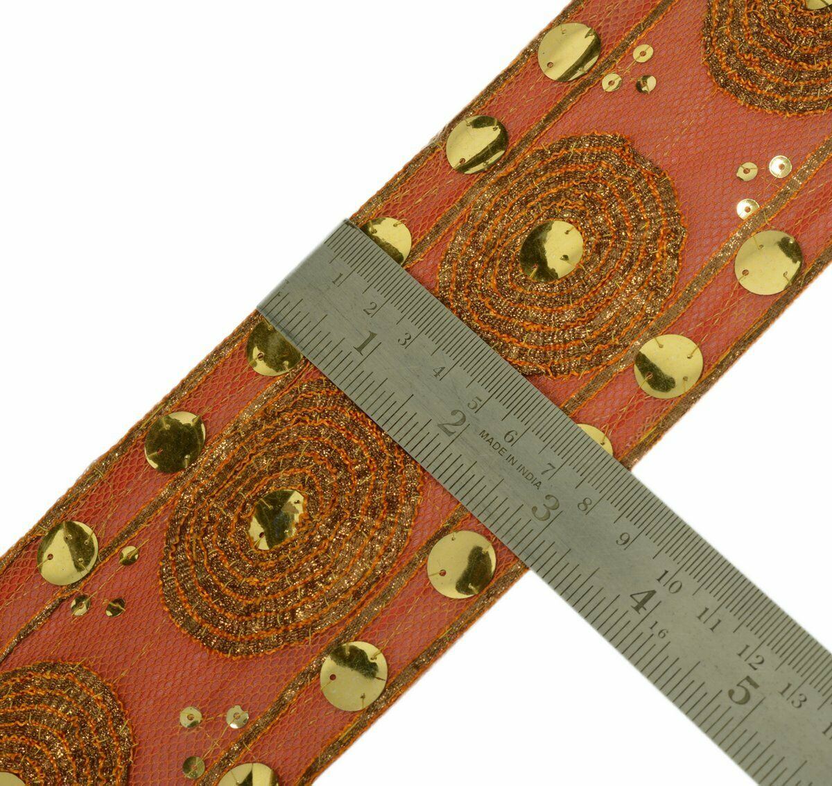 Vintage Saree Border Indian Craft Trim Antique Gota Patti Net Ribbon Lace Orange