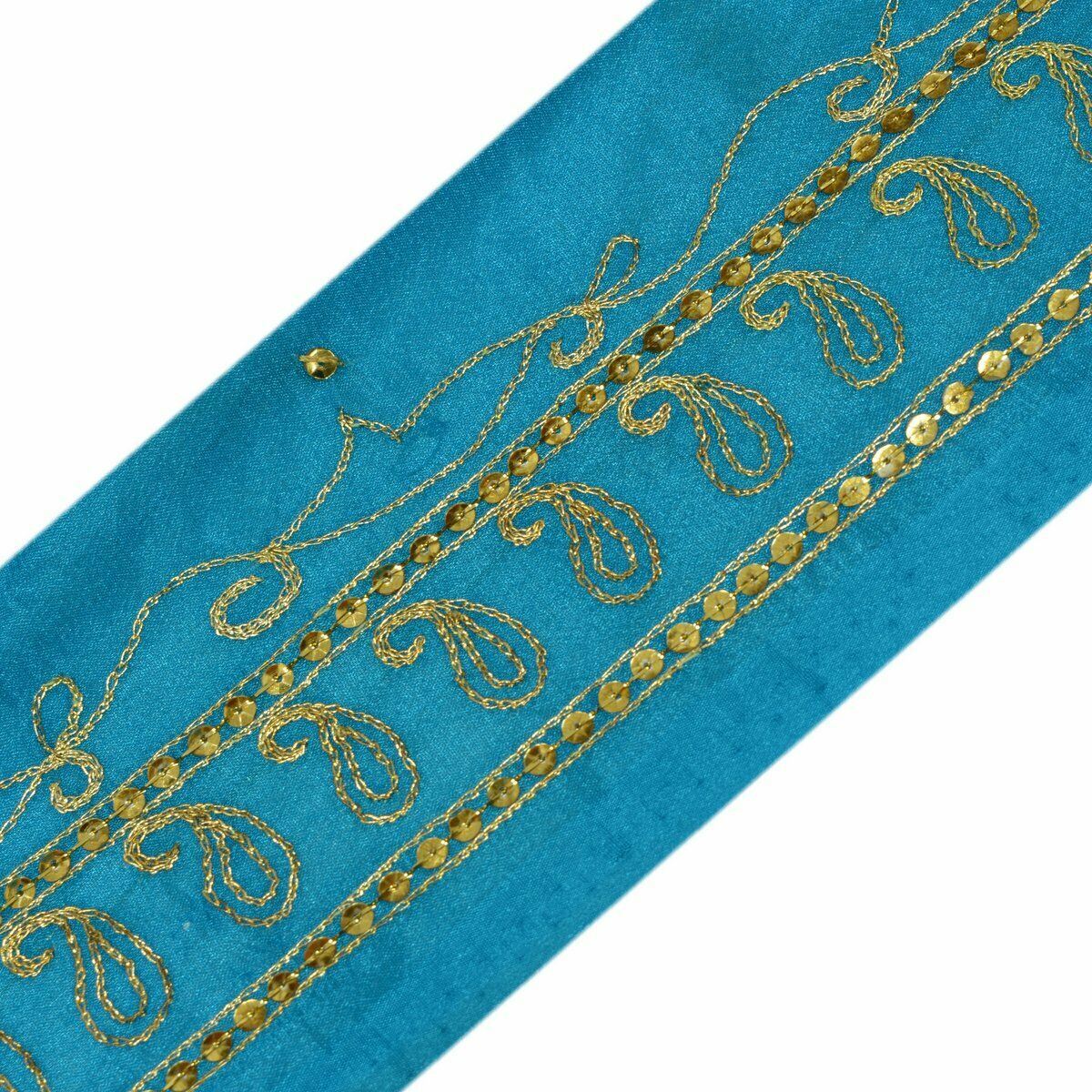 Vintage Saree Border Indian Craft Trim Antique Zari Embroidered Blue Ribbon Lace