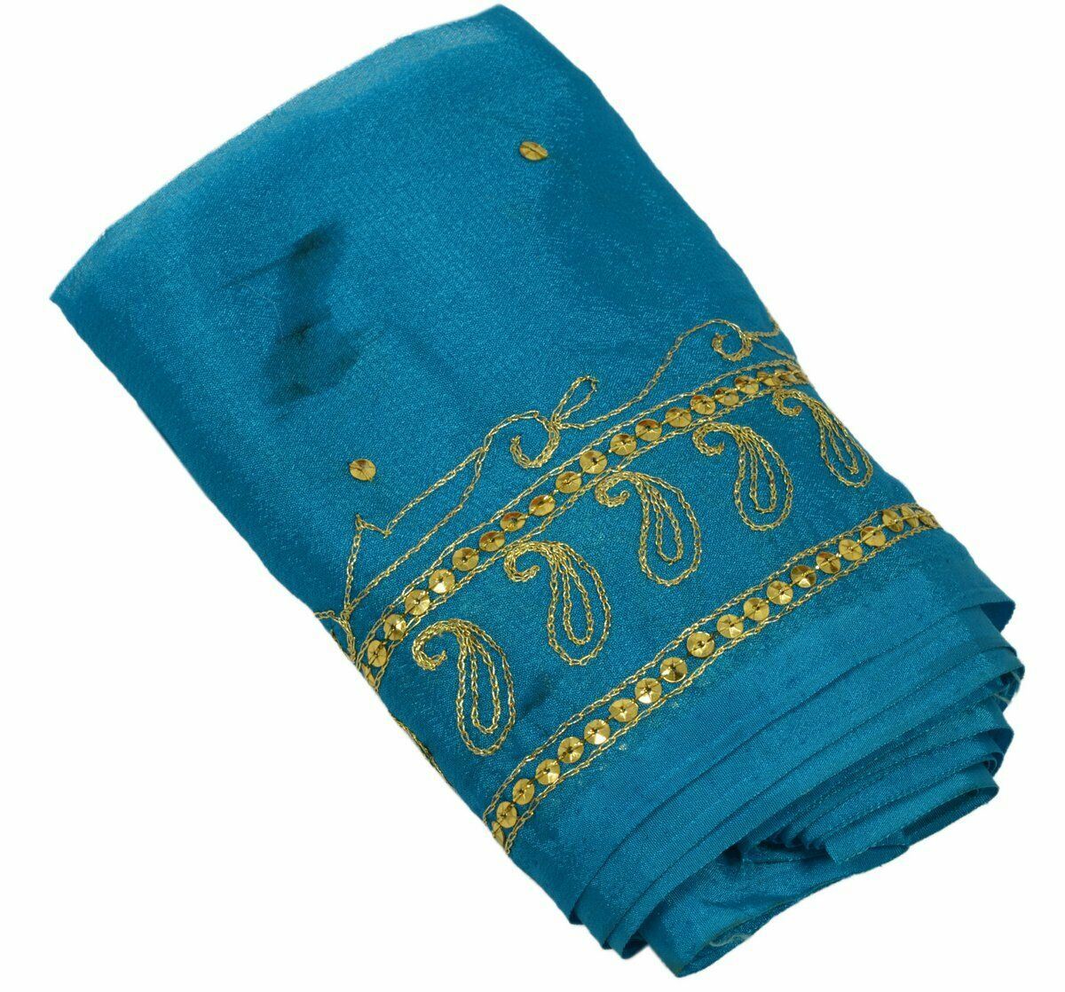 Vintage Saree Border Indian Craft Trim Antique Zari Embroidered Blue Ribbon Lace