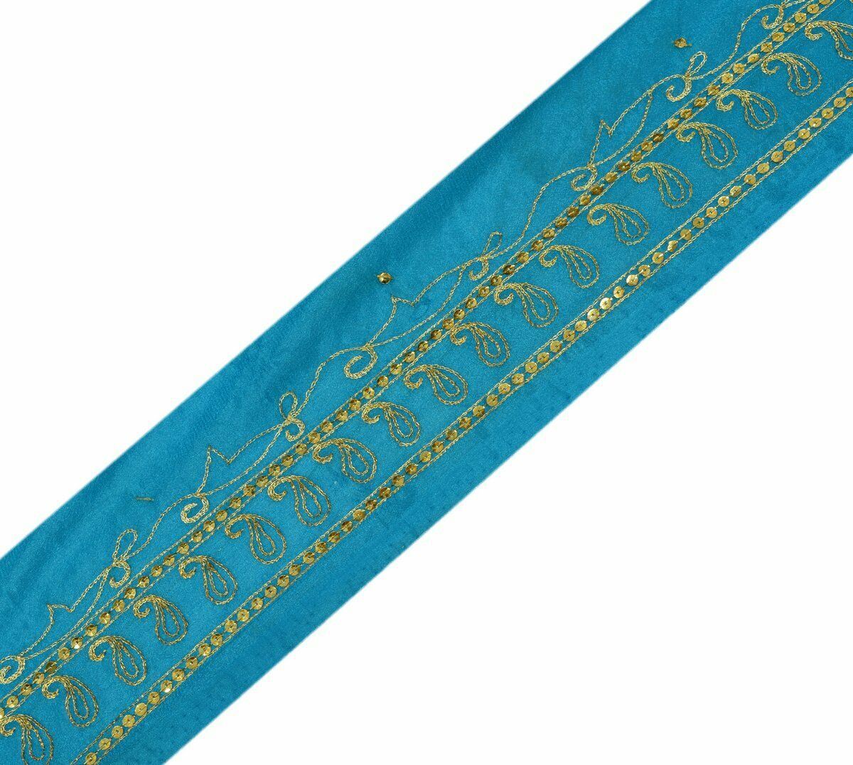 Vintage Saree Border Indian Craft Trim Antique Zari Embroidered Blue Ribbon Lace
