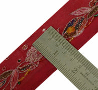 Vintage Saree Border Indian Craft Trim Antique Embroidered Beaded Maroon Ribbon