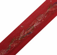 Vintage Saree Border Indian Craft Trim Antique Embroidered Beaded Maroon Ribbon