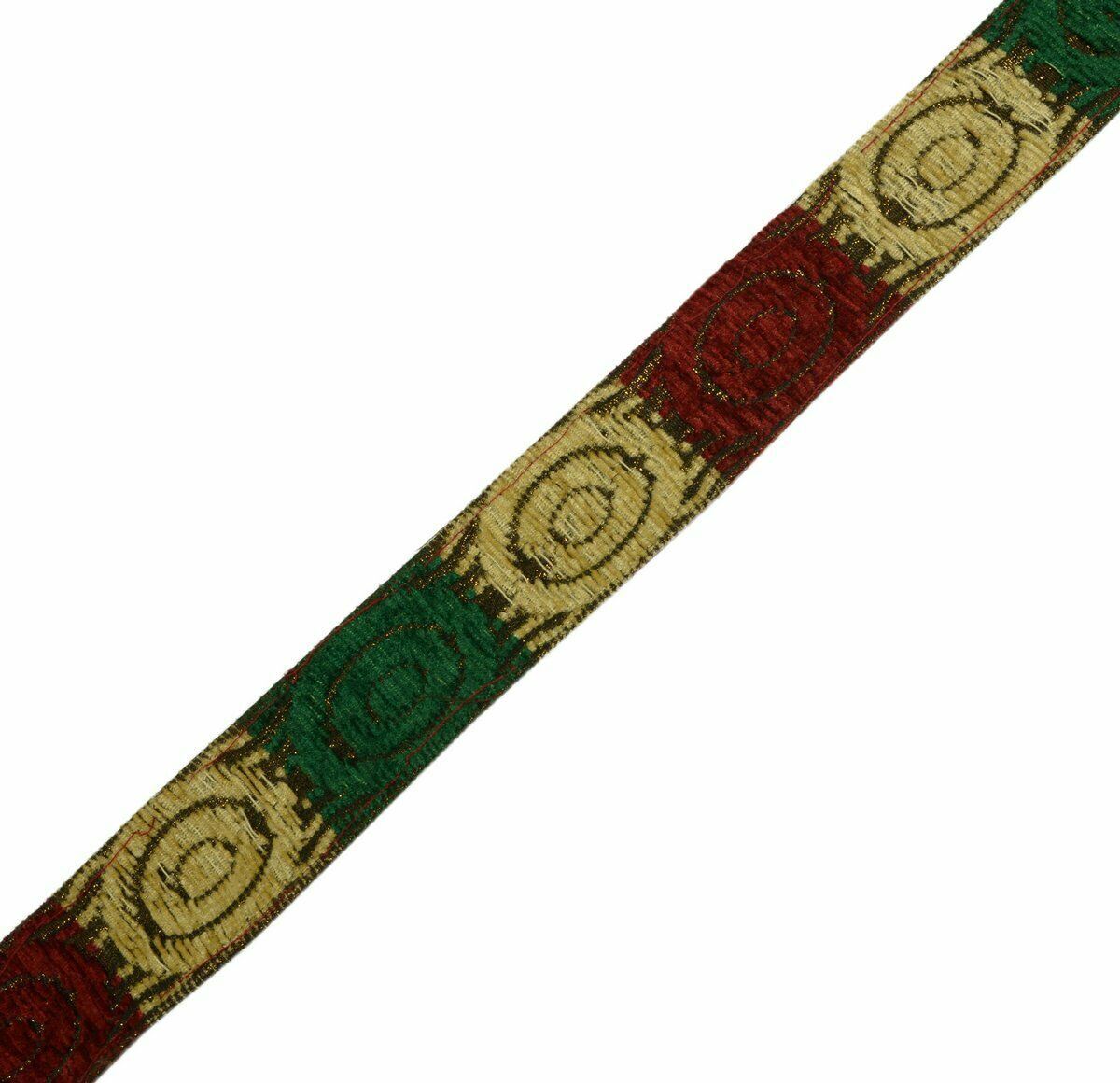 Vtg Saree Border Indian Craft Trim Antique Copper Zari Woven Multi Color Lace