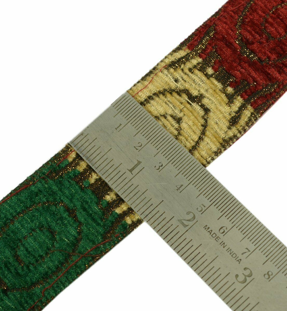 Vtg Saree Border Indian Craft Trim Antique Copper Zari Woven Multi Color Lace