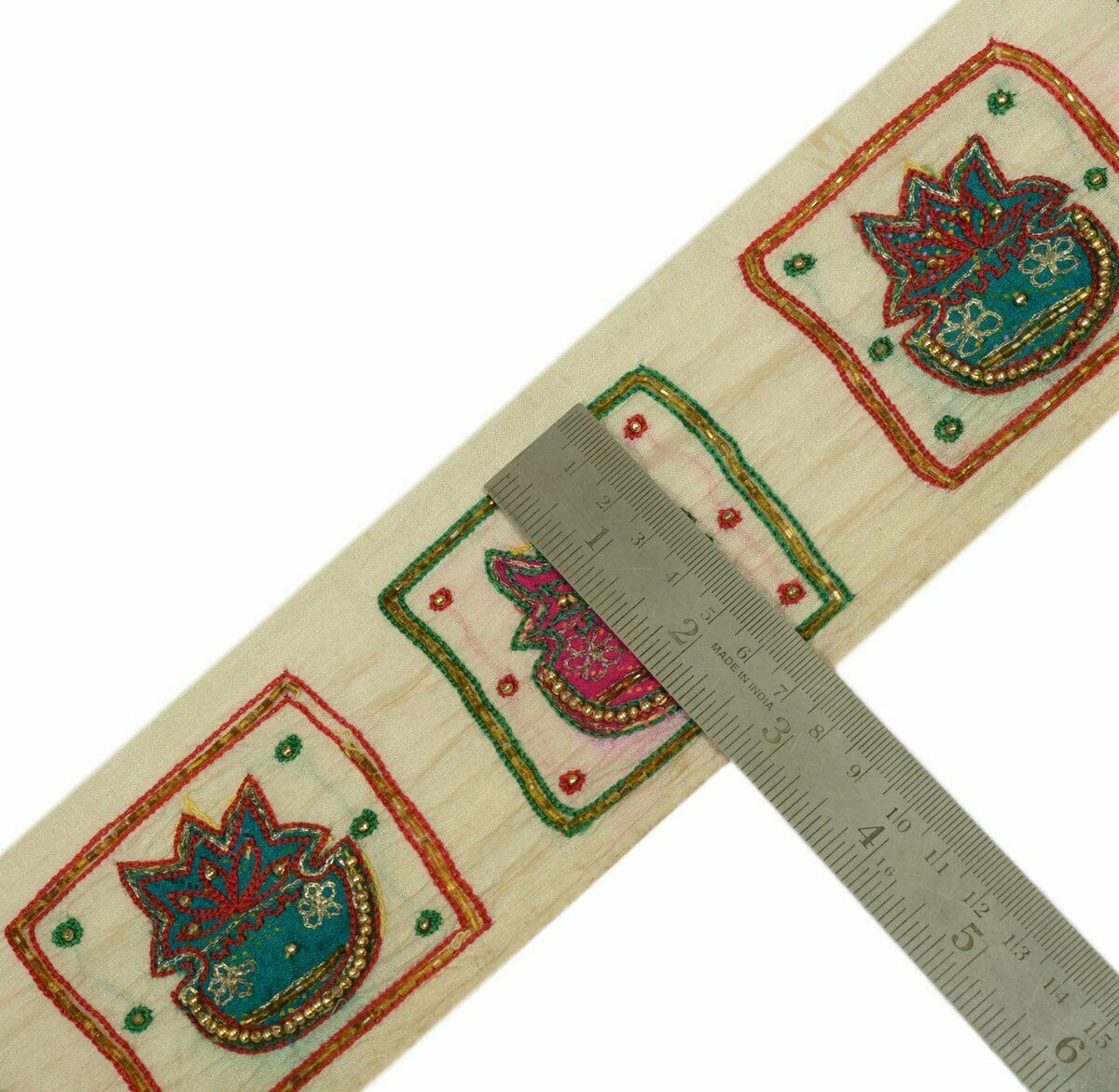 Vintage Saree Border Indian Craft Trim Antique Beaded Patchwork Kalash Ribbon