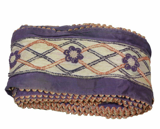 Vtg Saree Border Indian Craft Trim Antique Embroidered Patch Work Lace Ribbon