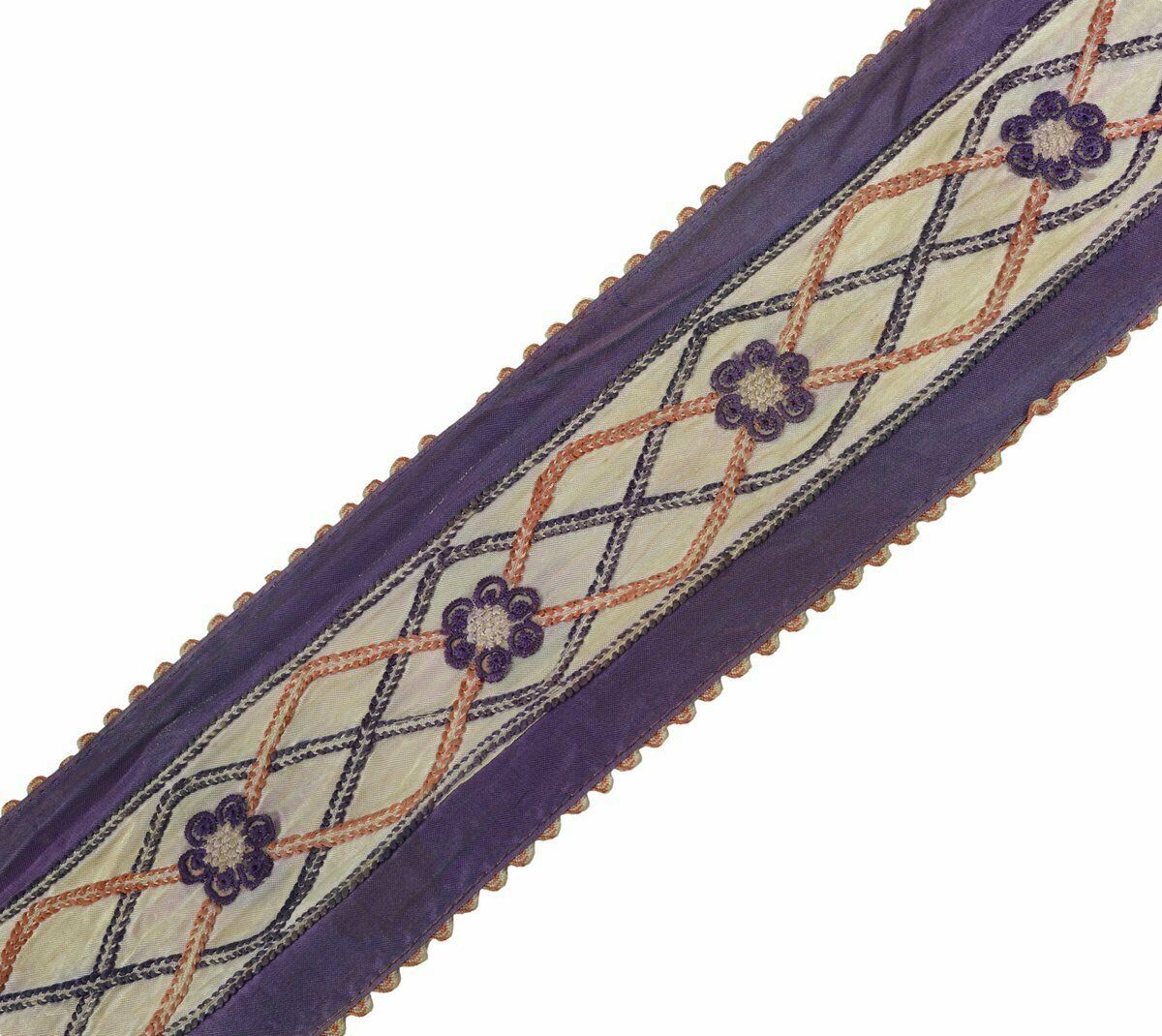 Vtg Saree Border Indian Craft Trim Antique Embroidered Patch Work Lace Ribbon