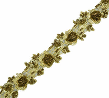 Vtg Saree Border Indian Craft Trim Antique Hand Beaded Floral Ribbon Lace Cream