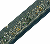 Antique Vintage Saree Border Craft Trim Hand Beaded Gota Patti Stone Blue Lace