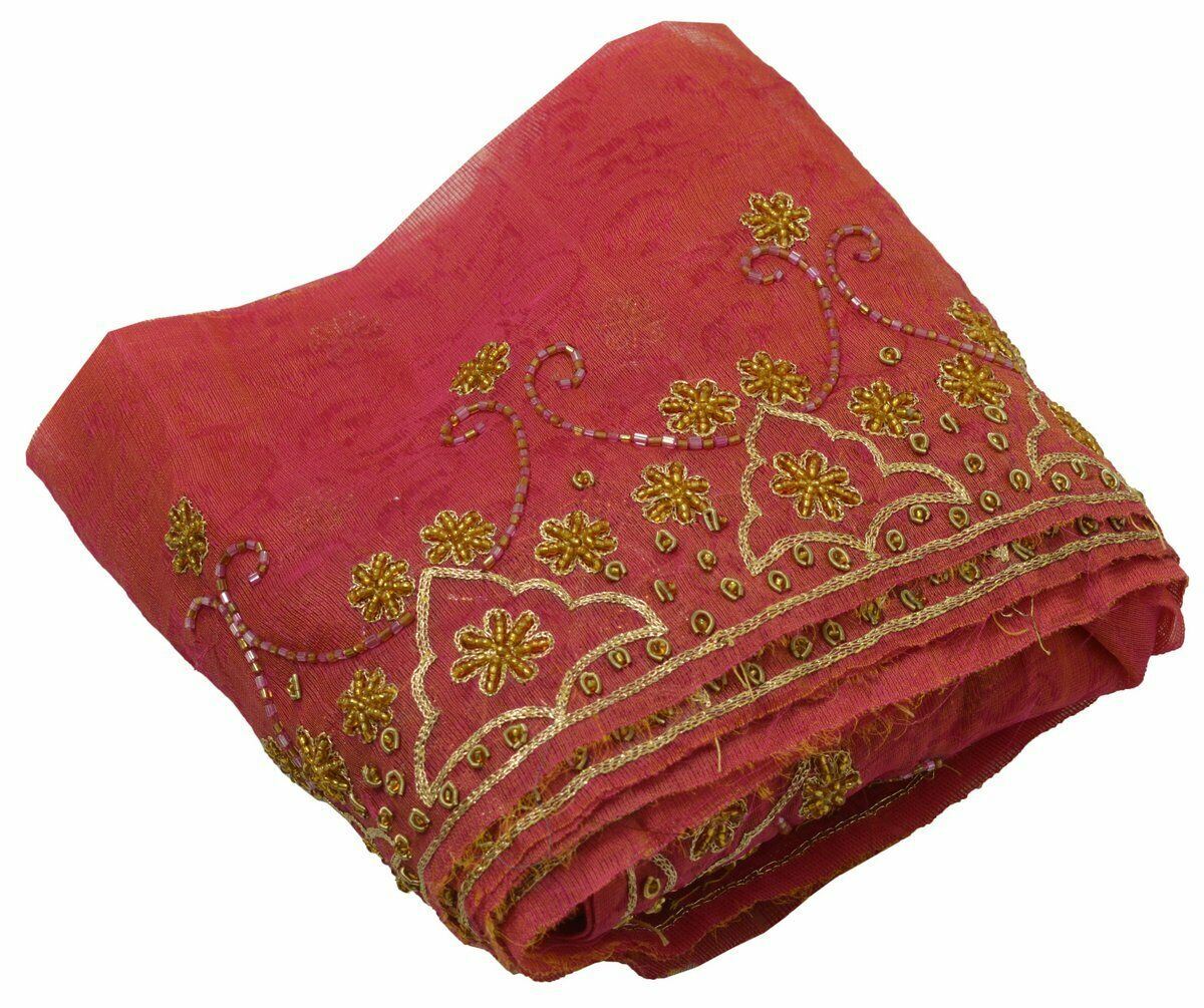 Antique Vintage Saree Border Indian Craft Trim Hand Beaded Embroidered Pink lace