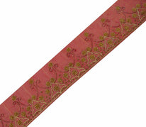 Antique Vintage Saree Border Indian Craft Trim Hand Beaded Embroidered Pink lace