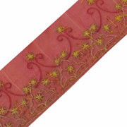 Antique Vintage Saree Border Indian Craft Trim Hand Beaded Embroidered Pink lace