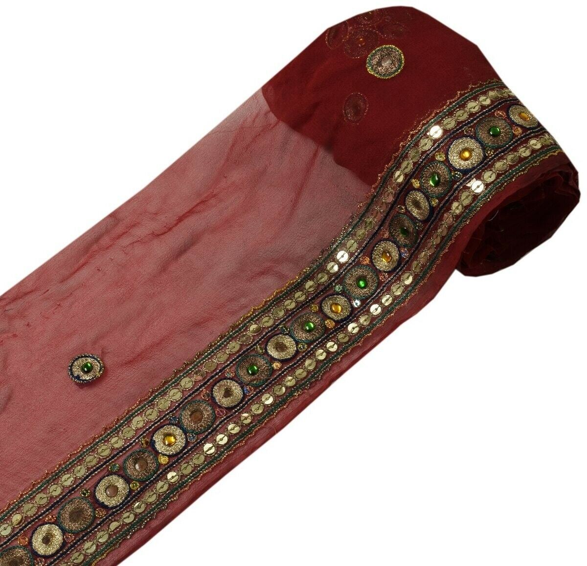 2" W Vintage Sari Border Indian Craft Trim Embroidered Maroon Sewing Ribbon Lace