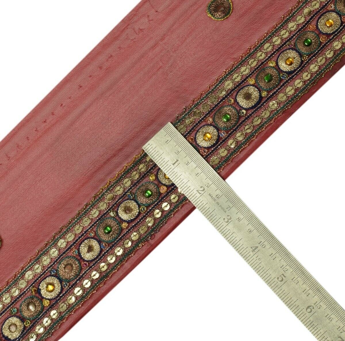 2" W Vintage Sari Border Indian Craft Trim Embroidered Maroon Sewing Ribbon Lace
