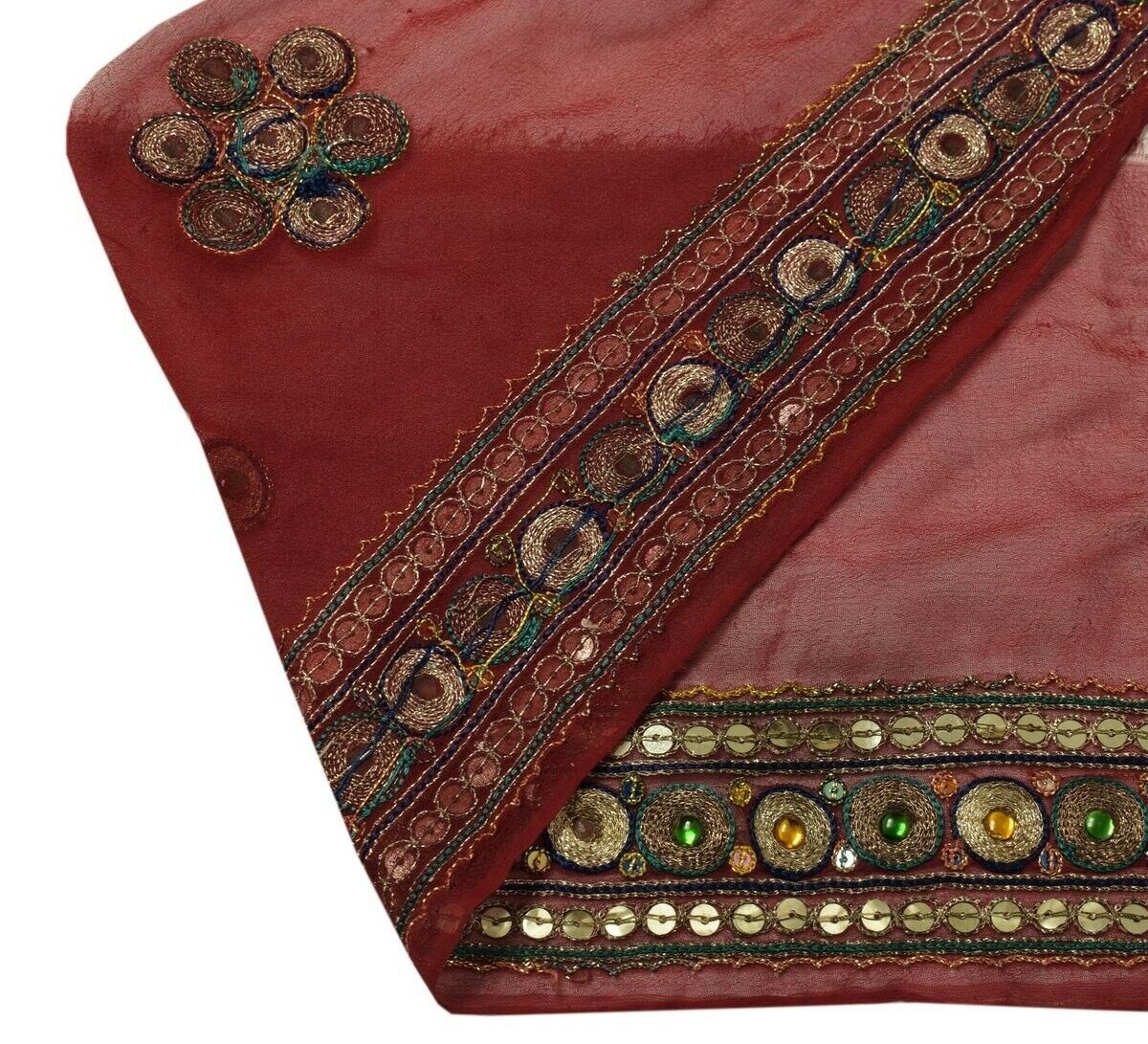 2" W Vintage Sari Border Indian Craft Trim Embroidered Maroon Sewing Ribbon Lace