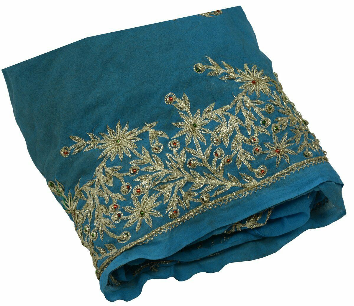 Vtg Saree Border Indian Craft Trim Antique Embroidered Beaded Zari Lace Purple