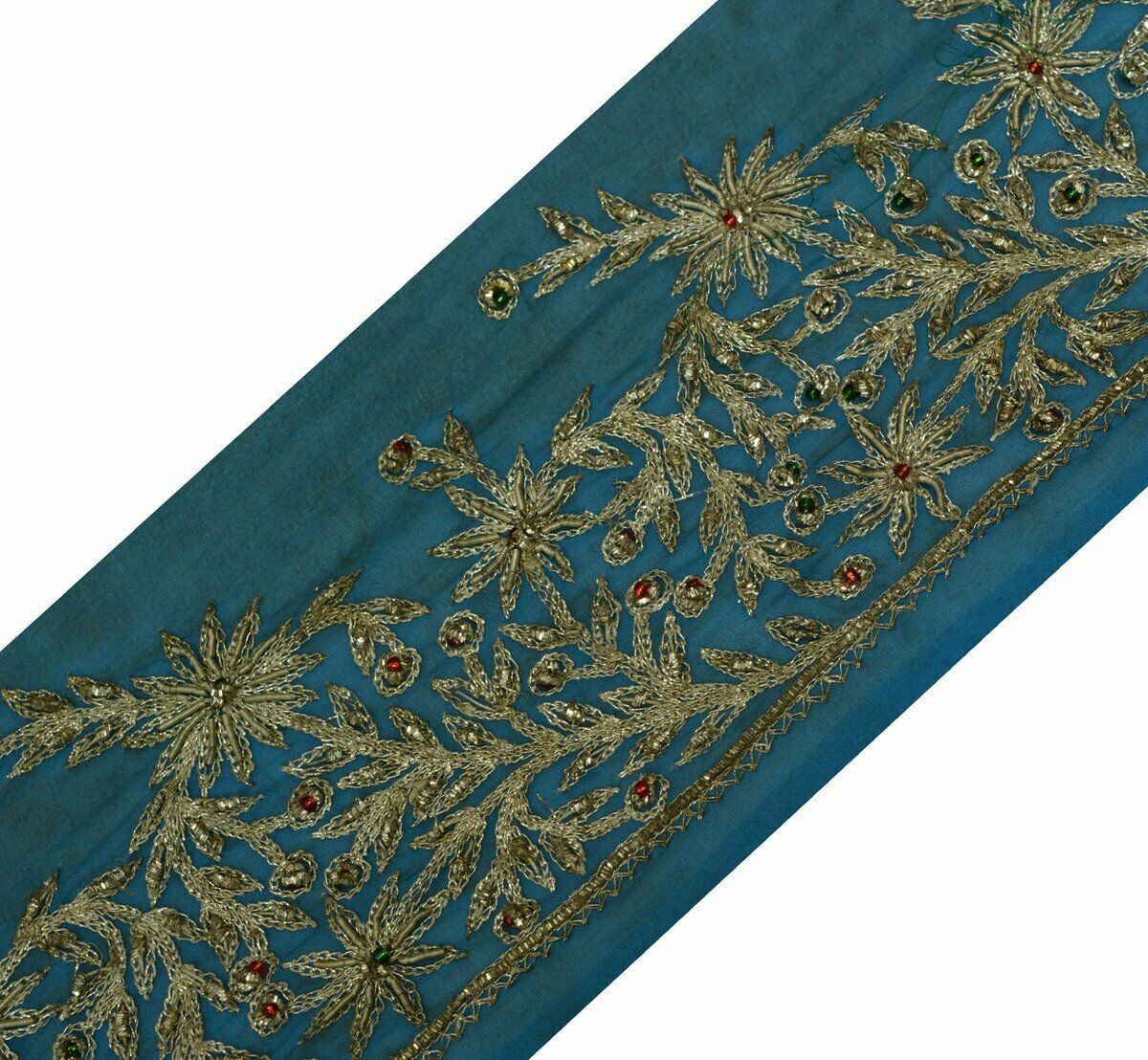 Vtg Saree Border Indian Craft Trim Antique Embroidered Beaded Zari Lace Purple