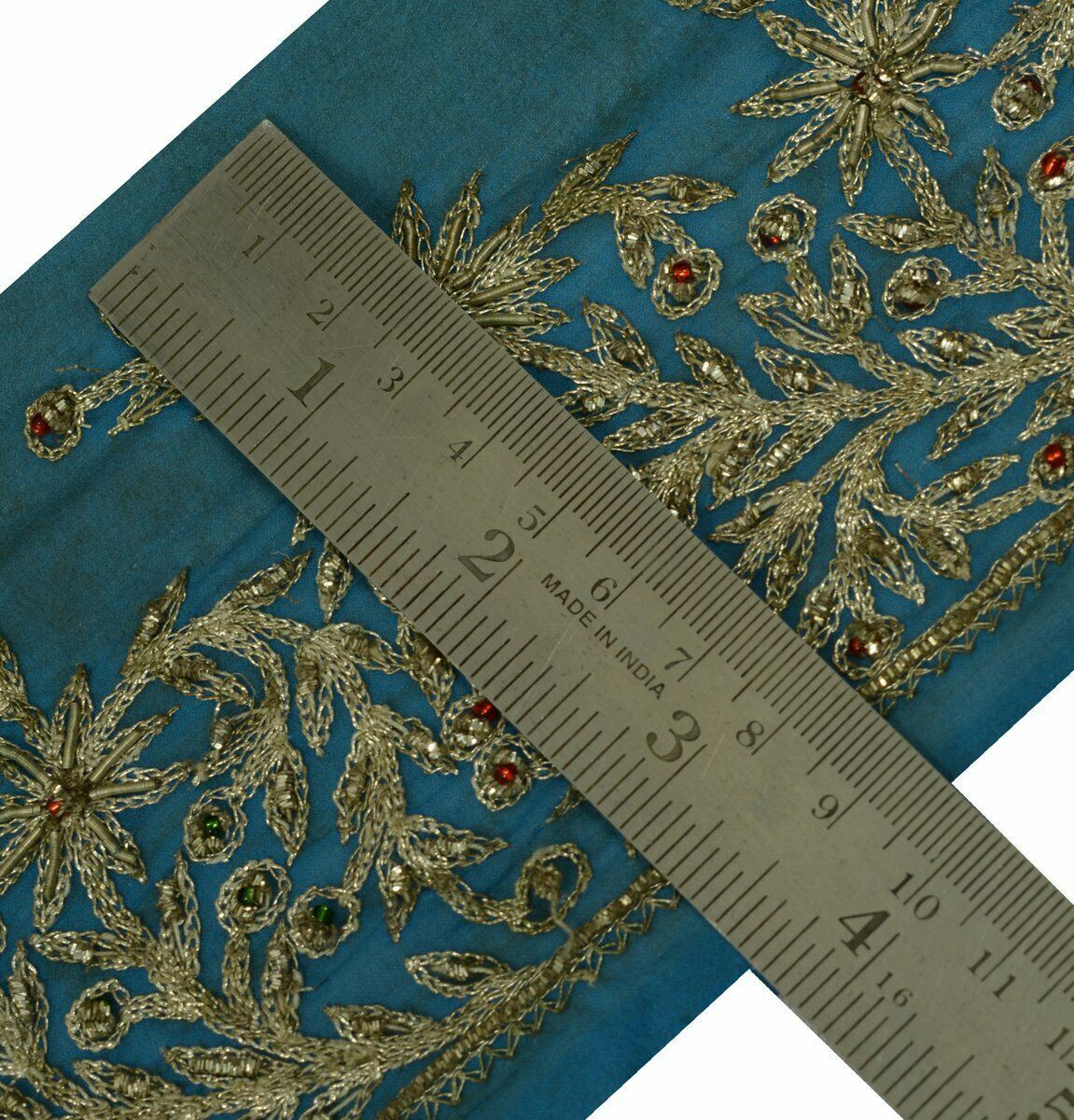Vtg Saree Border Indian Craft Trim Antique Embroidered Beaded Zari Lace Purple