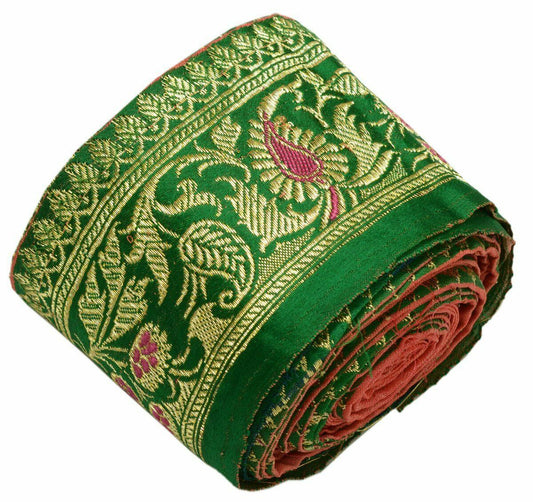 Antique Vintage Woven Zari Brocade Banarasi Saree Border Indian Craft Trim Green
