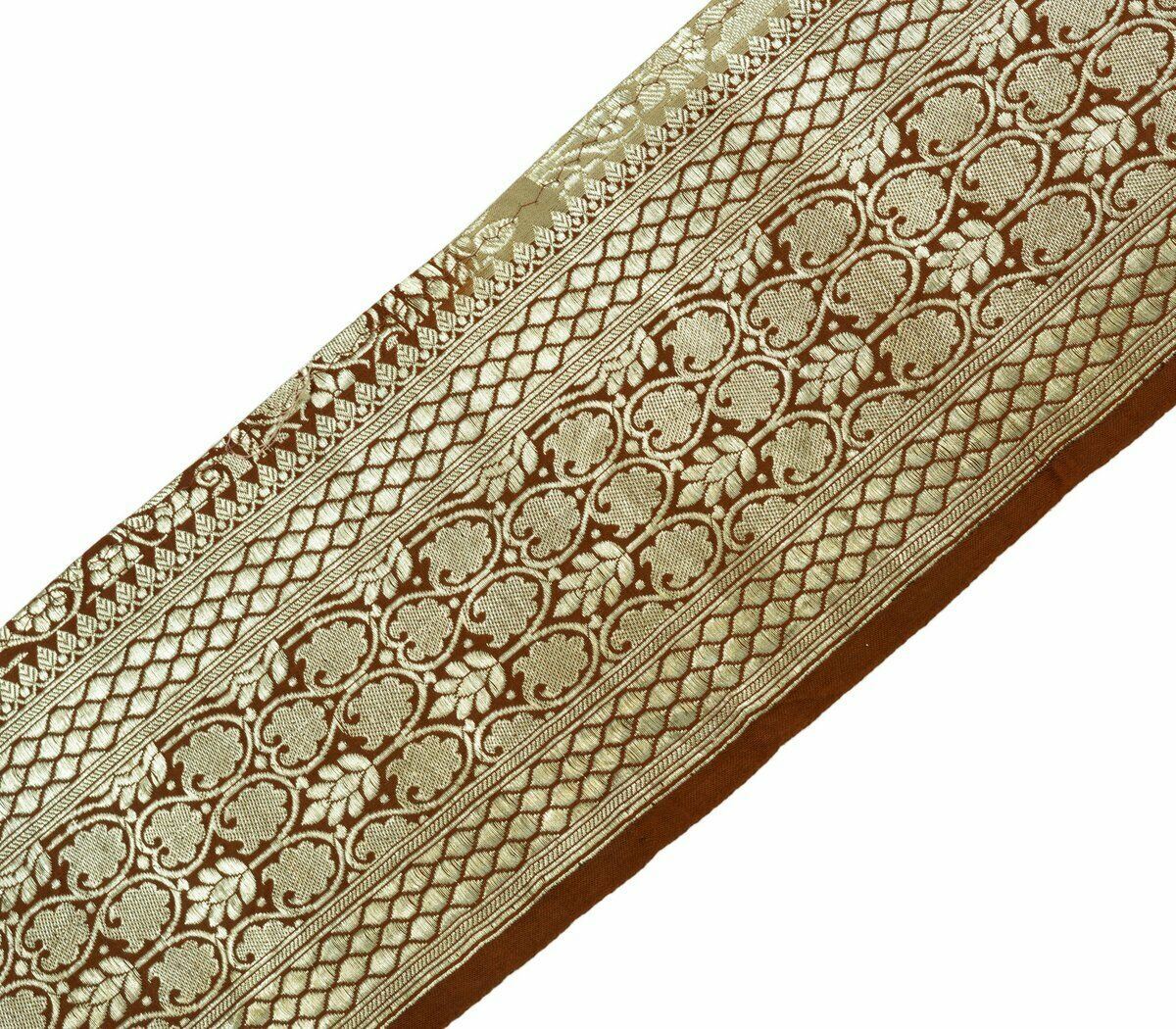 Antique Vtg Woven Zari Brocade Banarasi Saree Border Indian Craft Trim Musatrd