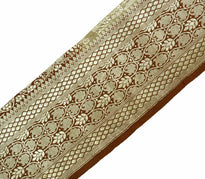 Antique Vtg Woven Zari Brocade Banarasi Saree Border Indian Craft Trim Musatrd