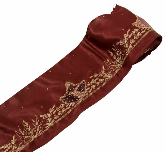 Antique Vtg Saree Border Indian Craft Trim Hand Beaded Embroidered Maroon Lace